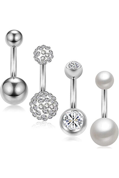 AMALFİ Σκουλαρίκια Piercing Αφαλού από Χειρουργικό Ατσάλι, Σετ 4 Τεμαχίων