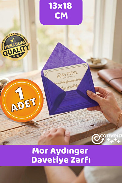 CANVELA Premium Mor Aydınger Zarf 13x18 Cm Şeffaf Zarf Transparan Zarf Düğün ...