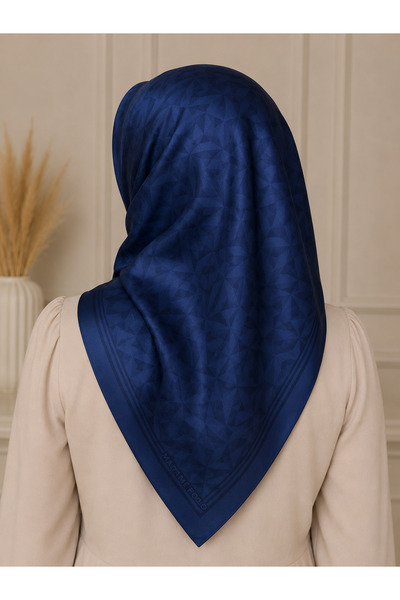Êtoile Madame Polo Dark Blue Color Lara Crowfoot Patterned Cotton Soft Jacquard Scarf Alinda Series