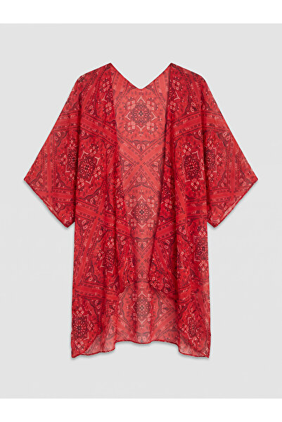 LC Waikiki Lcw Dream Red Voile Patterned Women's Kimono with Nevavm Difference