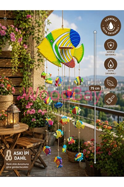 WoodBay Ahşap Balık Askılı Dekor 75 cm Vernikli Suya Dayanıklı Bahçe Balkon T...
