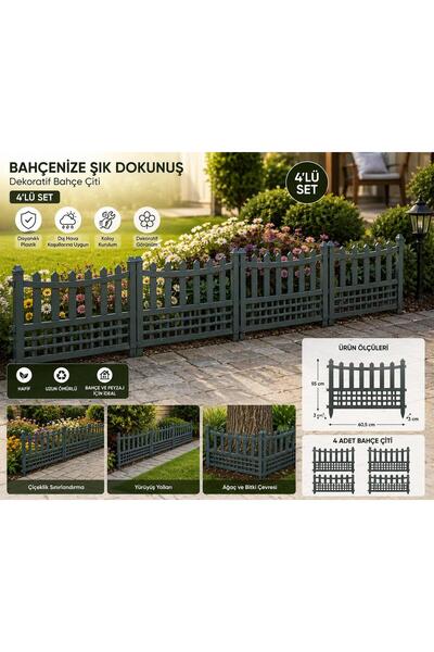 LOREMPBOX 4’lü Set Dekoratif Plastik Bahçe Çiti 60,5 x 55 cm Çiçeklik Sınırla...