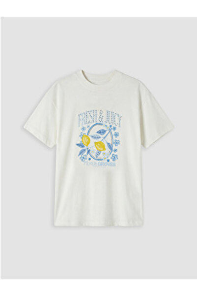 LC Waikiki New Season White Printed 100% Cotton Women's T-Shirt