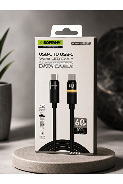Bahzer ticaret 🔌 60W Type-C to Type-C LED Işıklı Hızlı Şarj ve Data Kablosu