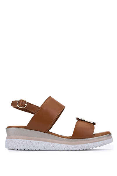 Tamer Tanca Women's Genuine Leather Tan Heeled Sandals