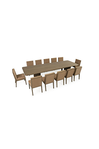Midas Furniture WOODEN DINING TABLE SET 12 CHAIRS 360X120X75 CM BROWN