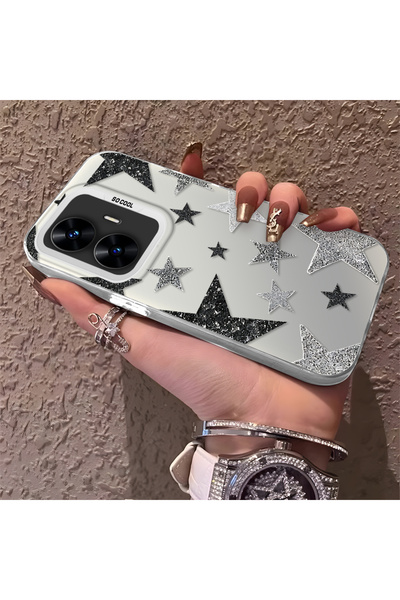 quırkshıeld Realme C55 Uyumlu şık yıldız baskılı silikon kapak, çizilmelere k...