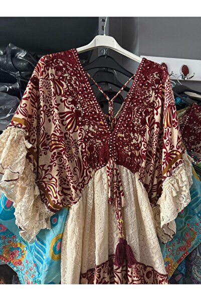 moda gk Nakış Detaylı Parlak Desenli Tasarım İpek Elbise