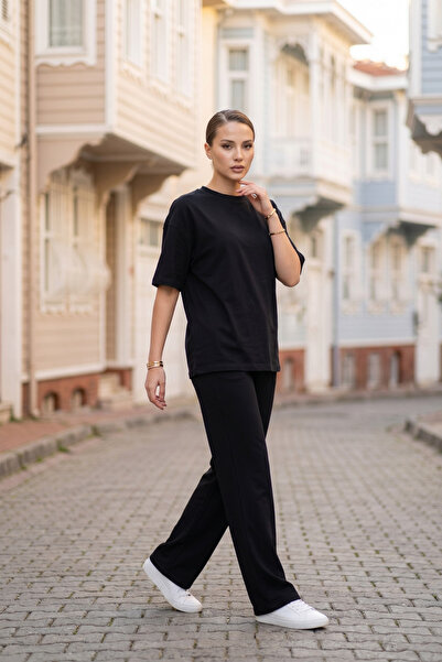 royal prime Set de pantaloni și tricou oversize pentru femei, cu decolteu rotund