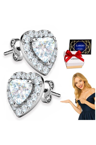 Larezo Cercei Din Argint 925 Cu Inimioare Din Cristale Albe Si Zirconii Cubic...