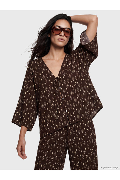 LC Waikiki V Neck Patterned Tie-Up Women's Kimono
