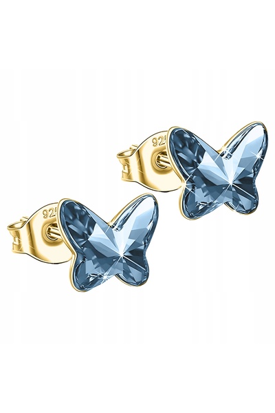 Larezo 925 Silver Earrings Gold Plated, Butterfly Pattern with Blue Crystal W...