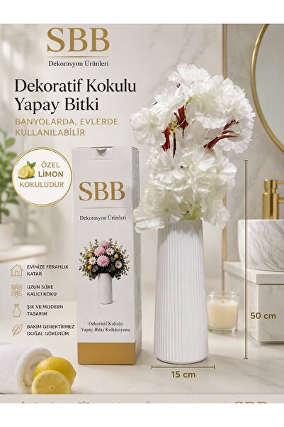 SBB Oda Kokusu - Limon Kokulu Dekoratif Oda Kokusu - Yapay Çiçekli Şık Vazo