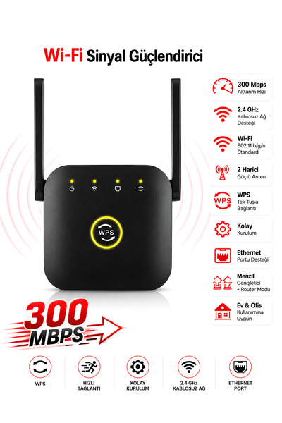 Dexmon 300 Mbps WiFi Sinyal Güçlendirici Repeater Router Port WPS Kablosuz Ağ...