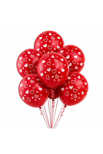 Ropet Top Bottom Set of 25 Red Latex Balloons, With Hearts, 30 cm,