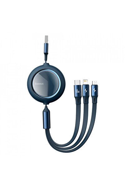 Baseus Cablu de date USB la Micro-USB, Lightning, Type-C, 66W, 1.2m, albastru...