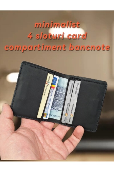 ELYK Creation Portofel Barbati ElyK Romeo, din Piele Naturala, Design Minimalist Ultra-Slim Bifold, Portcard si Spatiu Bancnote, Lucrat Manual, Maro croco