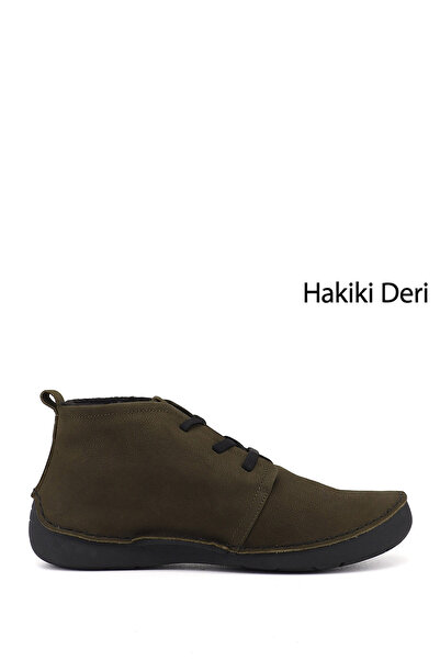 GÖNDERİ(R) Women's Khaki Nubuck Lace-Up Genuine Leather Comfort Boots