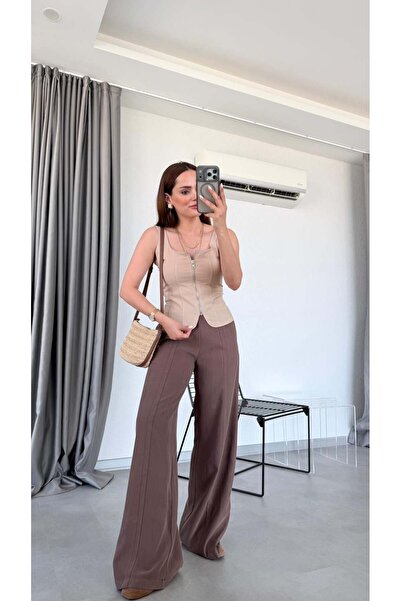 pelin yıldız butik Vizon Kala Fermuar Detaylı Bluz
