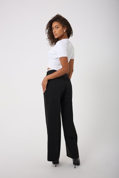 sevindi Summer Fabric Wide-Leg Pants with Double Waistband, Satin Belt and Cord Detail