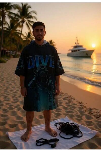 ScubaPromoTurkey Instant Diver Just Add Water Digital Printed Cotton Poncho