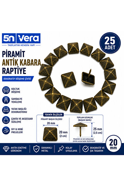 5NVERA 5N VERA 25 Adet 20 mm Piramit Antik Kabara Raptiye | Dekoratif Döşeme ...