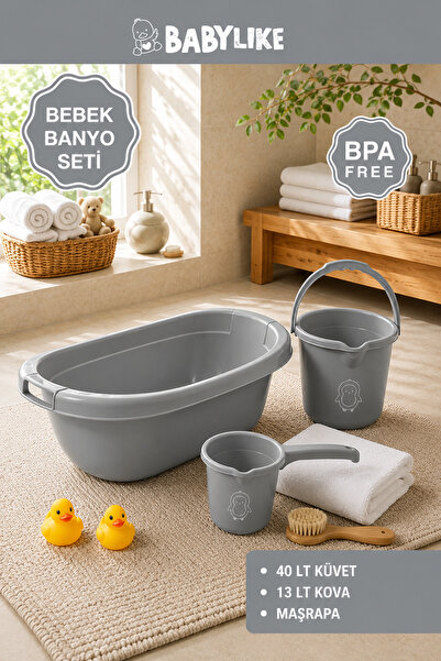 Babylike Soft Touch Bebek Banyo Seti | Bebek Küveti, 13 lt Kova,1,5 lt Maşrapa