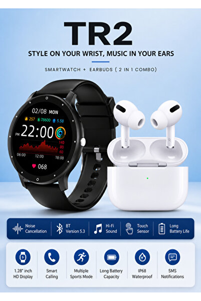 OTEETO TR2 Smartwatch & Wireless Earbuds 2-in-1 Combo – Bluetooth 5.3 Smart C...
