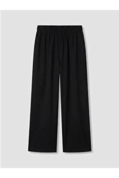 LC Waikiki New Season Black Wide Leg Women's Trousers with Elastic Waist
