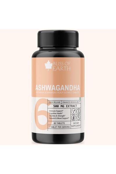 Bliss of Earth Ashwagandha Root Tablets, 60 Tabs (500mg) | Pure Herbal Supple...