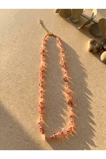 Meneva Aksesuar Strawberry Quartz Natural Stone Gold Color Steel Combination ...