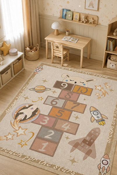 DERAS HOME Dijital Baskı Kaymaz Taban Yıkanabilir Çocuk Odası Halısı
