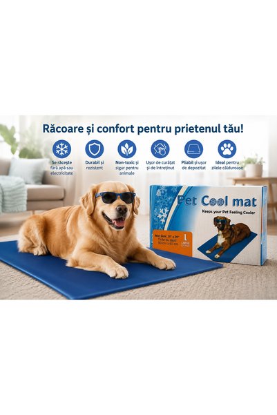 OEM Pet Cooling Mat 90x50 cm, Covor Racoritor pentru Caini, Gel Auto-Racire, Non Toxic, Reutilizabil, Albastru