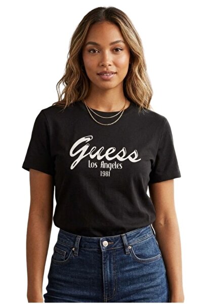 Guess Andrea Cn Ss T-Shırt Athleisure Kadın T-shirt V6GI16K2983-JBLK Siyah