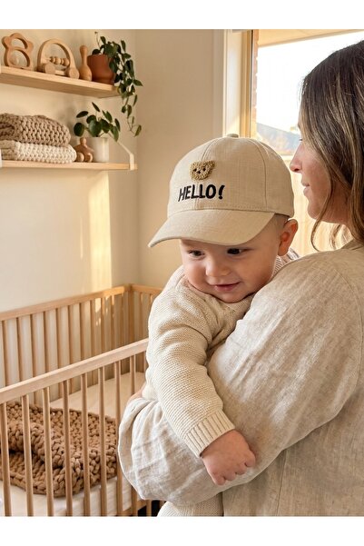 PIECE SIGNATURE Baby Boy Linen Look Cap with Teddy Bear Figure - 100% Cotton ...