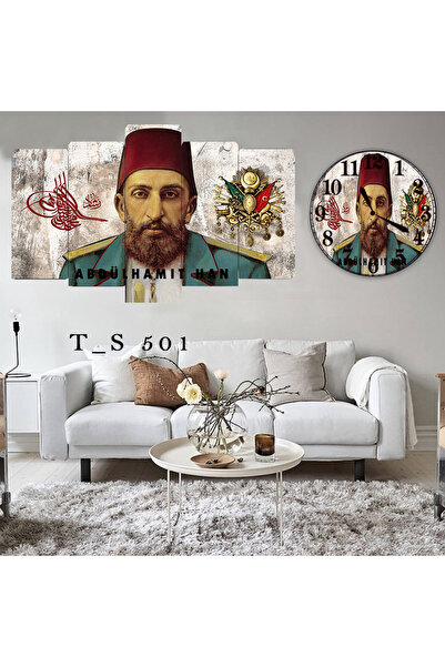 BellaaaModa Osmanlı temalı Dekoratif Desenli Mdf Tablo 5 Parça Set ve Saatli ...