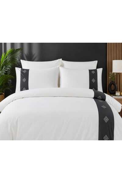 İK TEKSTİL Sapphire Diamond Embroidered 6 Piece 100% Cotton Double Duvet Cove...