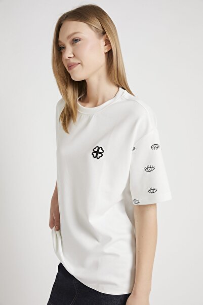 Arma Life ARMALIFE 8480 BİS Γυναικείο T-shirt με στάμπα στο λαιμό, κέντημα κα...