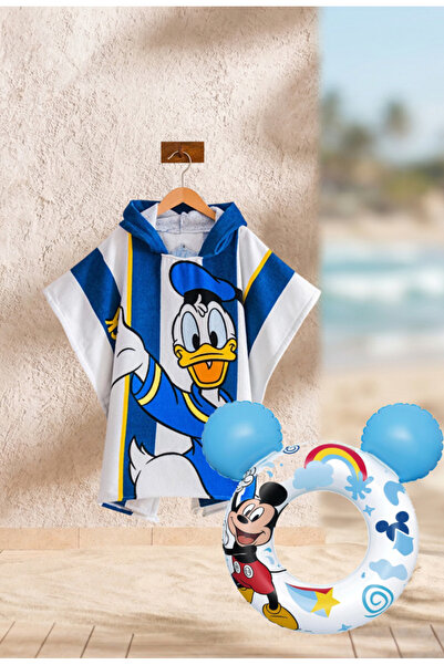 Mickey & Friends Erkek Çocuk Plaj Havlusu Panço + Yüzme Simidi Deniz Plaj Hav...