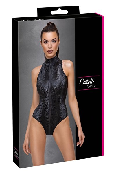 Cottelli Catsuit – PARTY Body Snake L Schwarz/Grau, L – 2-way zip from the co...