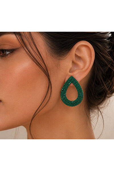 Amanda Luxury Women's Water Drop Shape Earrings with Shiny Green Emeralds - R...