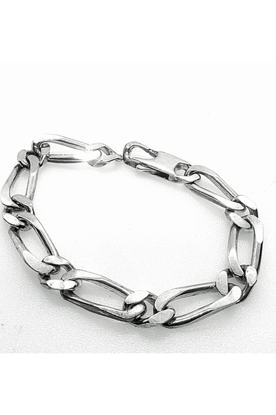 BIZZARO MEN'S BRACELET MADE OF 925 SILVER, CLASSIC FIGARO MODEL, CARABINER CL...