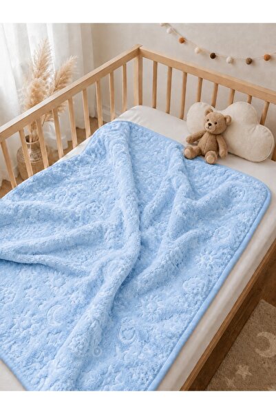 Pure Boutique Paturica bebe bleu cu model embosat 100x100 cm pufoasa moale pe...
