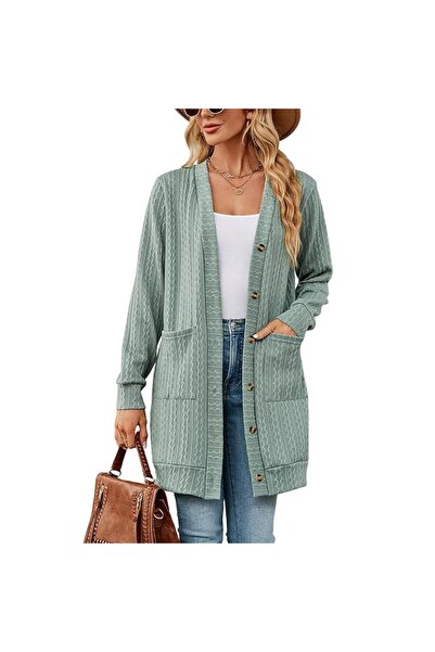 HANERDUN Button-down cardigan, open-front sweater, knitwear with Pocketed, V-...