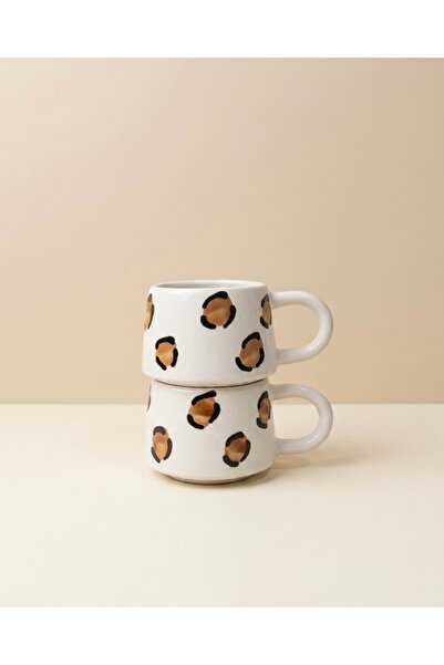 shop 2’li Leopar Desenli Seramik Kupa Seti