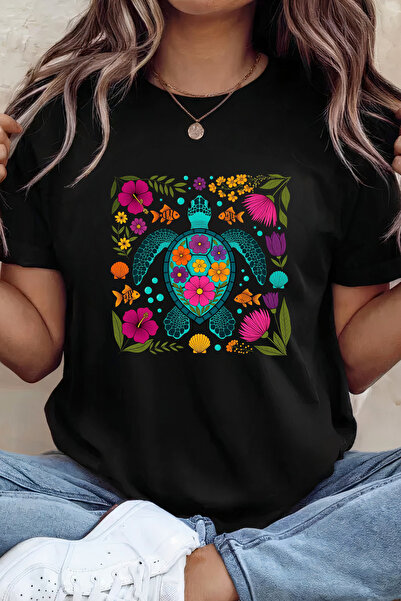Sarah's Boutique Women's T-shirt – 100% cotton – Turtle Floral
