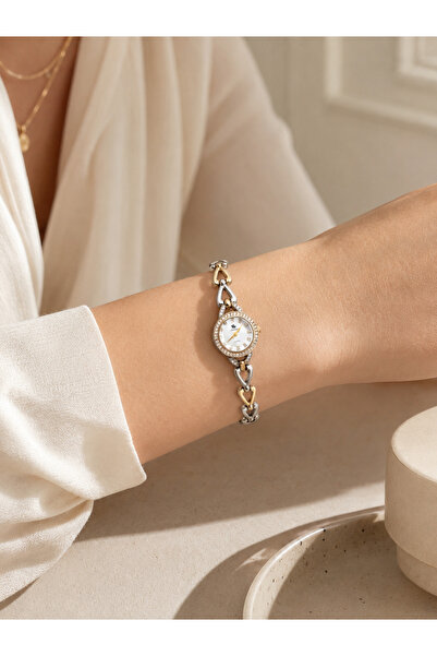 Boris Accessory Women's Wristwatch Gold Color Heart Cord Stone Dial Elegant B...