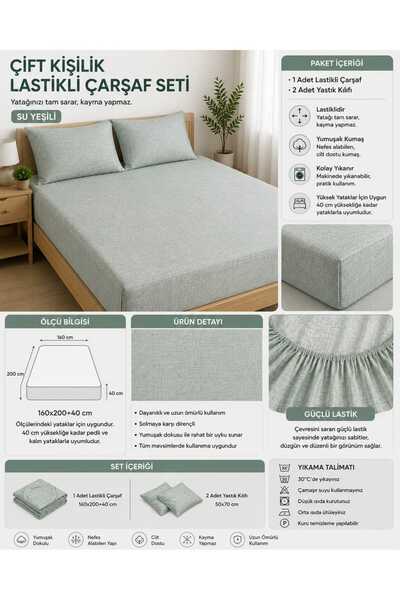 Onay Ev Tekstil Çift Kişilik Lastikli Çarşaf Seti 160 x 200
