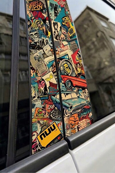 NET REKLAM “RETRO TASARIM ”Temalı Kapı Direği Kaplama Folyo-Sticker 25x50 cm ...