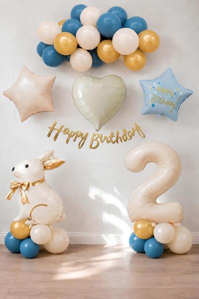 Patladı Gitti Blue Rabbit Themed 2Nd Birthday Balloon Set